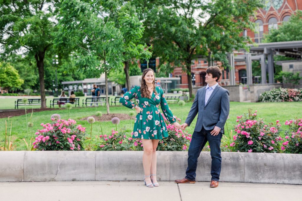 couple getting married photographing Cincinnati engagement photos