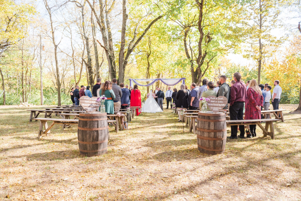 bride and groom get married at the ohio barn