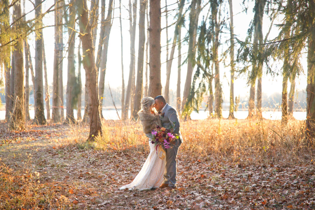 bride and groom at white oak farm
