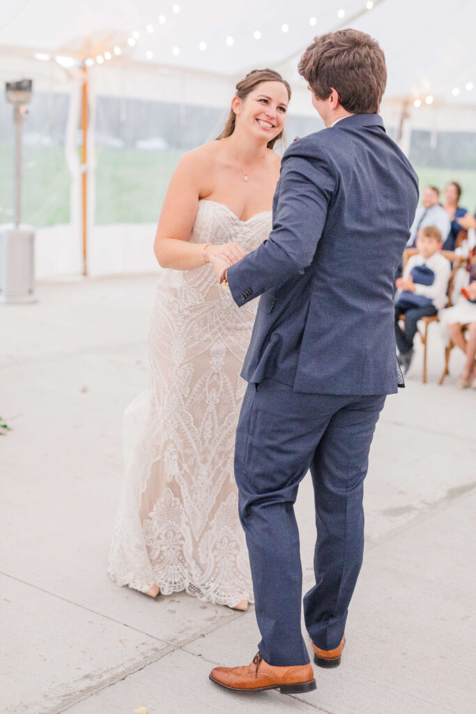 bride and groom enjoying first dance at indie hollow